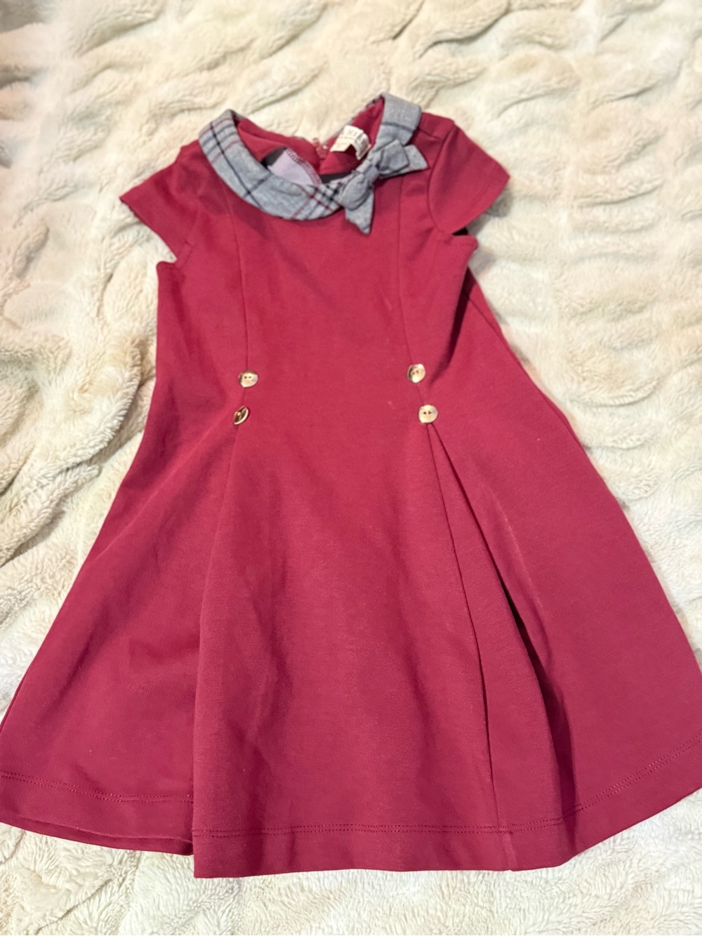 Hope & Henry Toddler Red Party Dress with Plaid Bow Collar